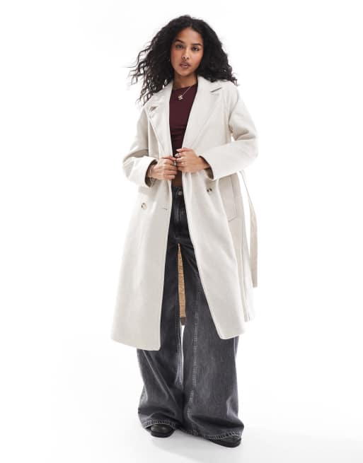 Stradivarius – Jacke in ecru Wolloptik mit Bindedetail