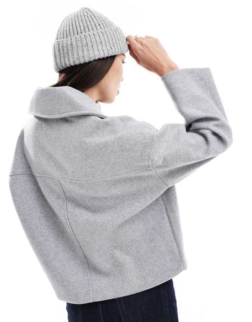 Stradivarius – Jacke in Grau in Wolloptik mit Knopfleiste ASOS