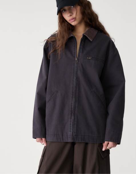 Stradivarius – Jacke in Schwarz mit Taschen und farblich abgesetztem Kragen - view 1