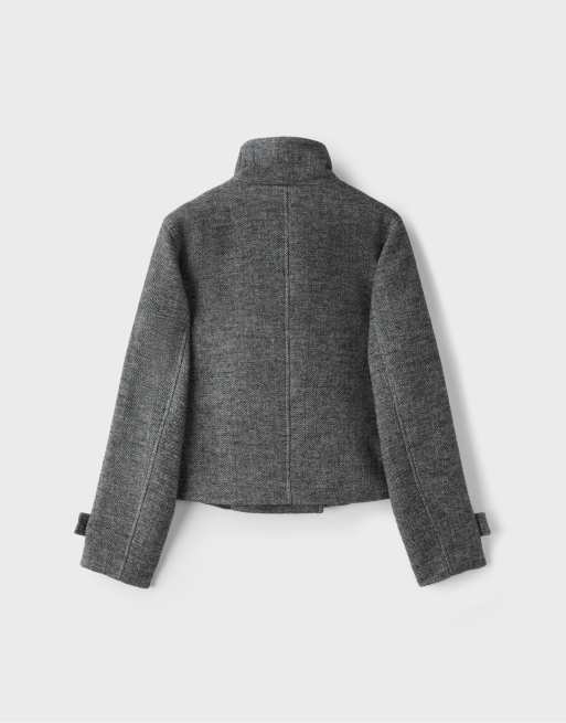 Stradivarius Jacke mit hohem Kragen aus Wollmix in Dunkelgrau, 7 von 7