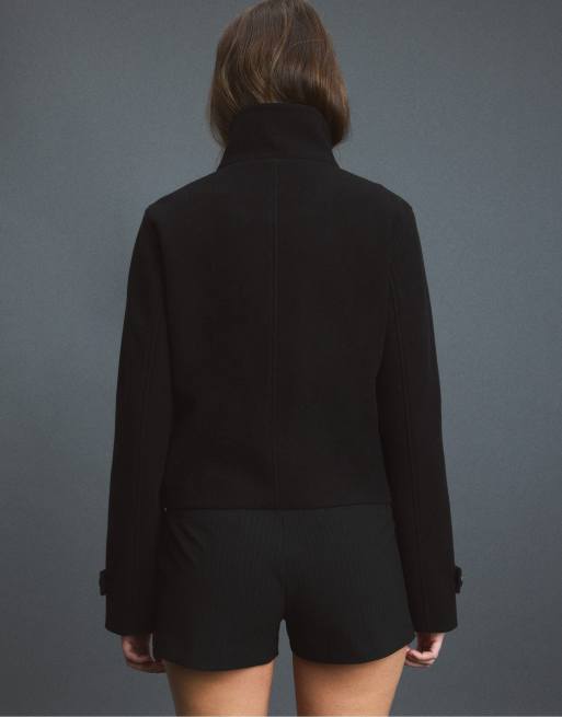 Stradivarius Jacke mit hohem Kragen aus Wollmix in Schwarz, 3 von 7