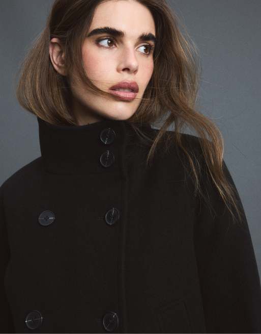 Stradivarius Jacke mit hohem Kragen aus Wollmix in Schwarz, 4 von 7