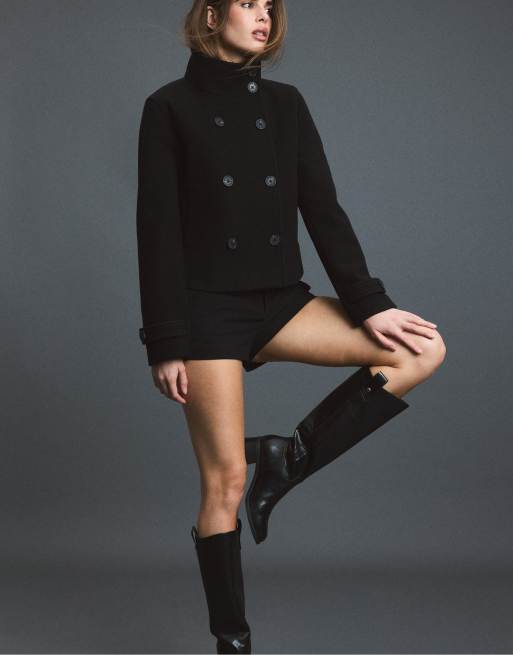 Stradivarius Jacke mit hohem Kragen aus Wollmix in Schwarz, 5 von 7