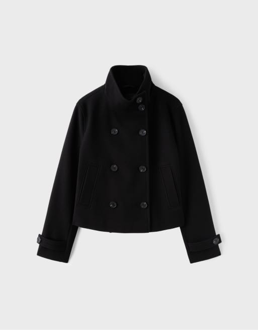 Stradivarius Jacke mit hohem Kragen aus Wollmix in Schwarz, 6 von 7