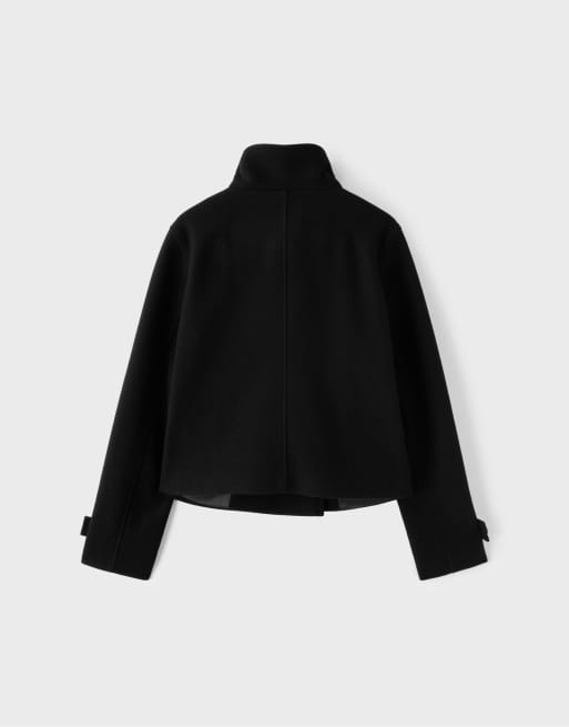 Stradivarius Jacke mit hohem Kragen aus Wollmix in Schwarz, 7 von 7