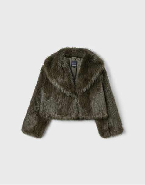 Stradivarius Jacke mit Kunstpelz-Schalkragen in Khaki - view 1