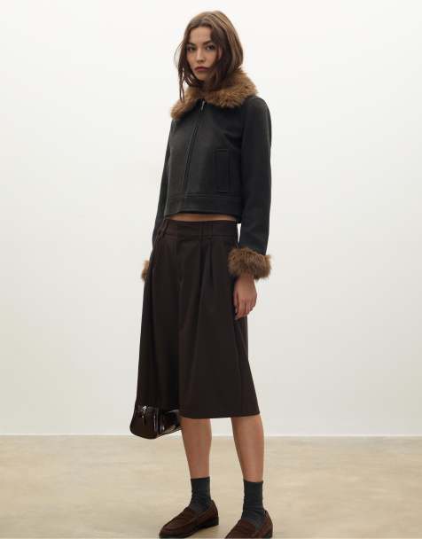 Stradivarius Jacket with faux fur detail in dark grey - view 1