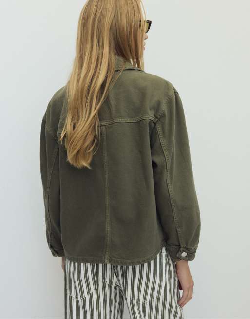 Stradivarius Jacket with patch pockets in khaki, 3 of 7