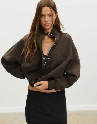 Stradivarius Jacket with pockets in green