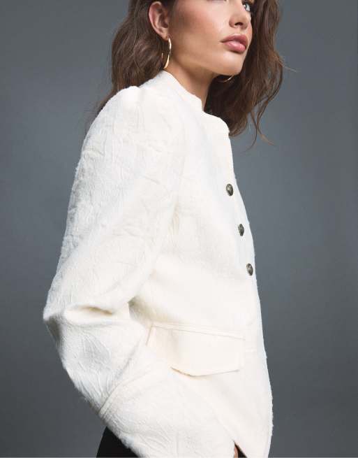 Stradivarius Jacquard blazer in ecru, 2 of 7