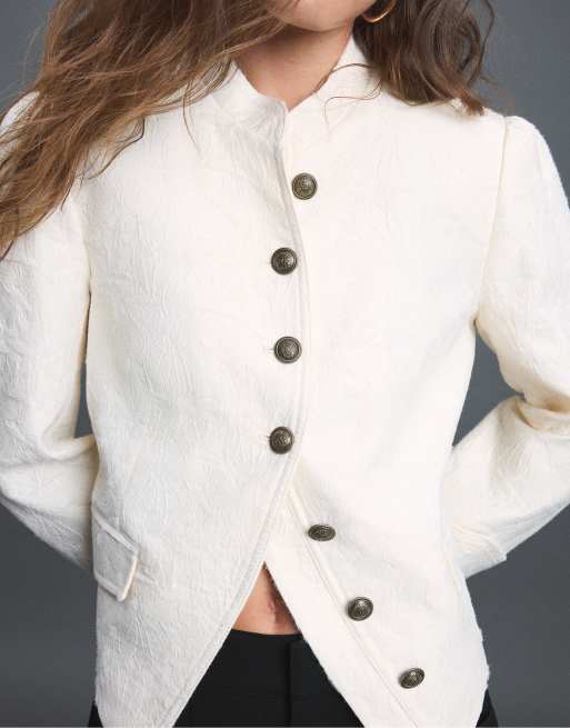 Stradivarius Jacquard blazer in ecru, 4 of 7