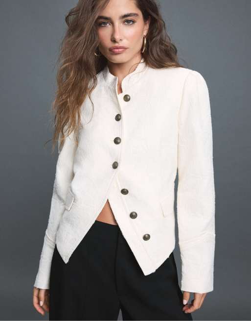 Stradivarius Jacquard blazer in ecru, 5 of 7