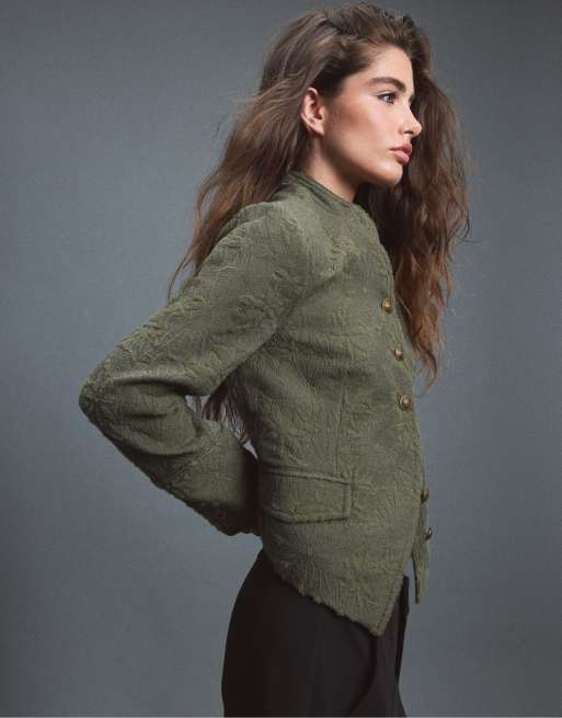 Stradivarius Jacquard-Blazer in Khaki, 2 von 7