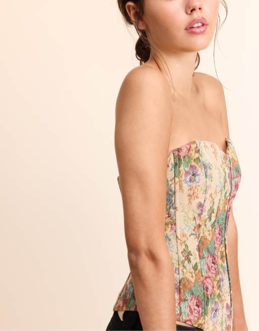 Stradivarius Jacquard-Bustier-Top in Stein, 2 von 7