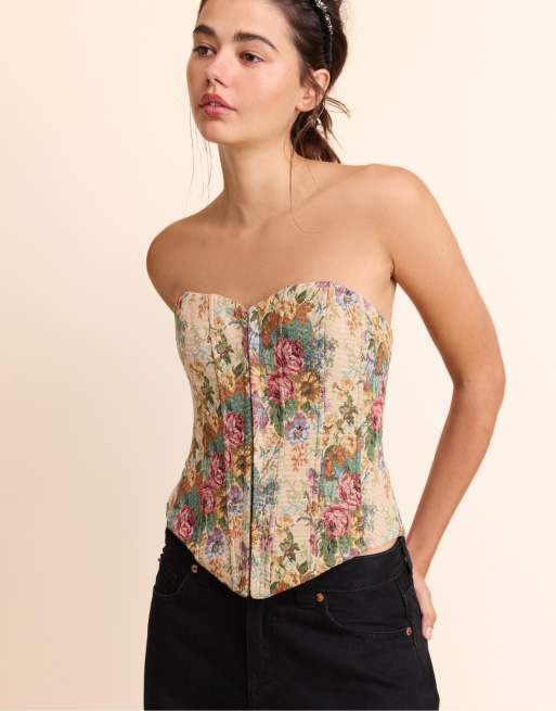 Stradivarius Jacquard-Bustier-Top in Stein, 5 von 7