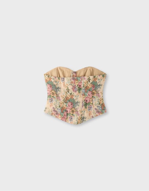 Stradivarius Jacquard bustier top in stone, 7 of 7