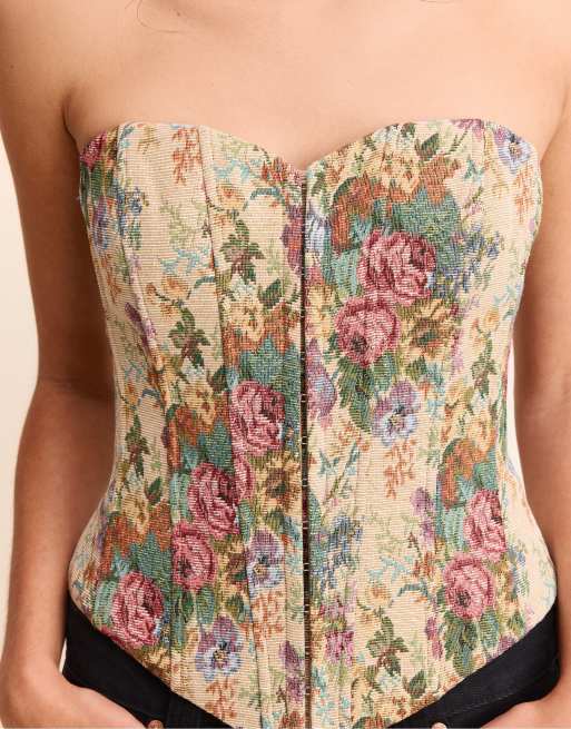 Stradivarius jacquard bustiertopp i stenfärg, 4 av 7