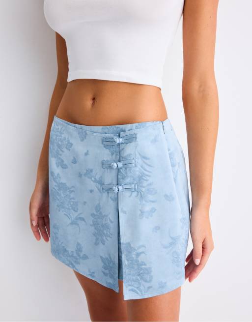 Stradivarius Jacquard japandi skort in sky blue, 4 of 4