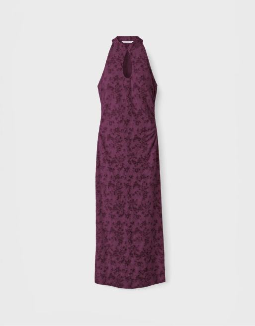Stradivarius jacquard midiklänning i lila, 6 av 7