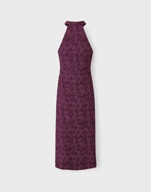 Stradivarius jacquard midiklänning i lila, 7 av 7