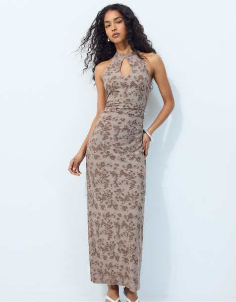 Stradivarius Jacquard-Midikleid in Braun - view 1
