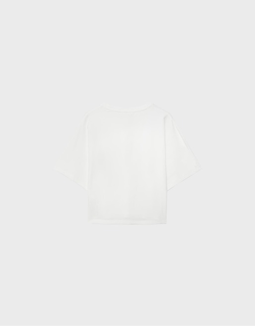 Stradivarius - Japanese - Hvid kortærmet slim fit-T-shirt, 7 af 7