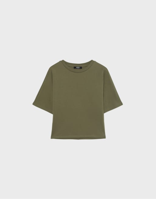 Stradivarius – Japanese – Kakifärgad t-shirt med korta ärmar, 6 av 7