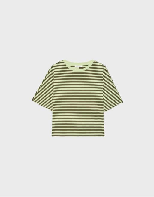 Stradivarius – Japanese – Kakifärgad t-shirt med korta ärmar, 6 av 7