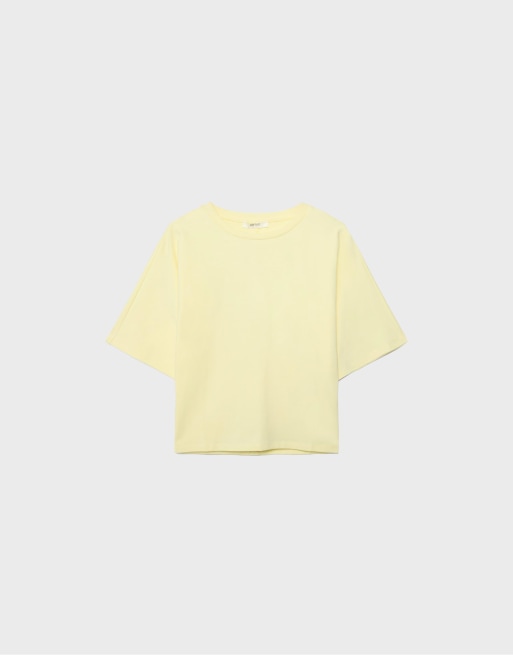 Stradivarius – Japanese – Pastellgul t-shirt med korta ärmar, 6 av 7