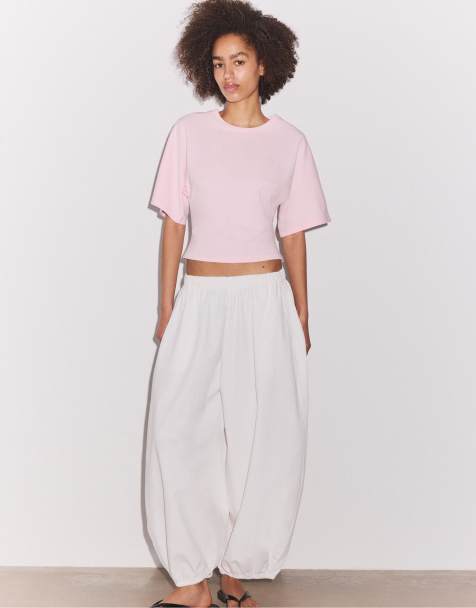 Stradivarius – Japanese – Pastellrosa t-shirt med korta ärmar - view 1
