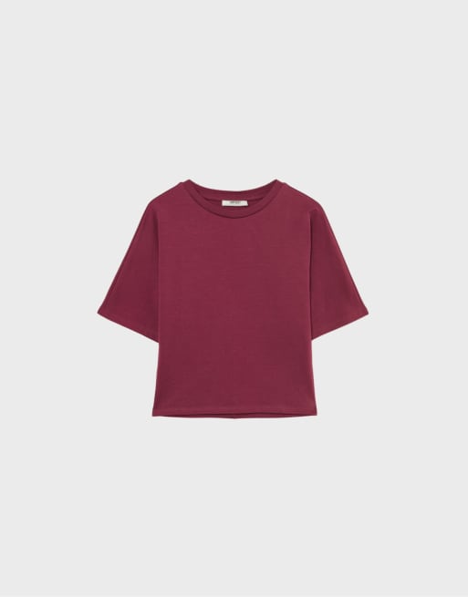 Stradivarius Japanese short sleeve t-shirt in dark red, 6 of 7