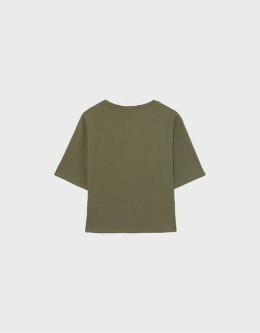 Stradivarius - Japans T-shirt met korte mouwen in kaki, 7 van 7