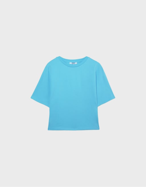 Stradivarius japansk t-shirt med korta ärmar i turkos, 6 av 7