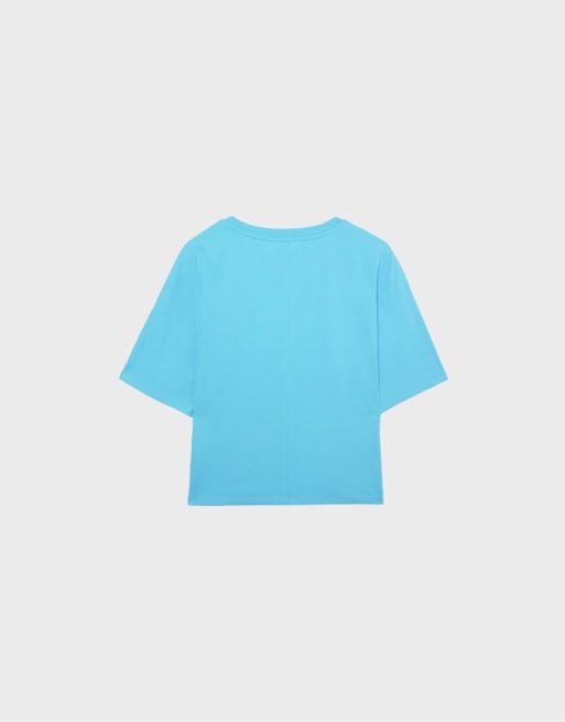 Stradivarius japansk t-shirt med korta ärmar i turkos, 7 av 7