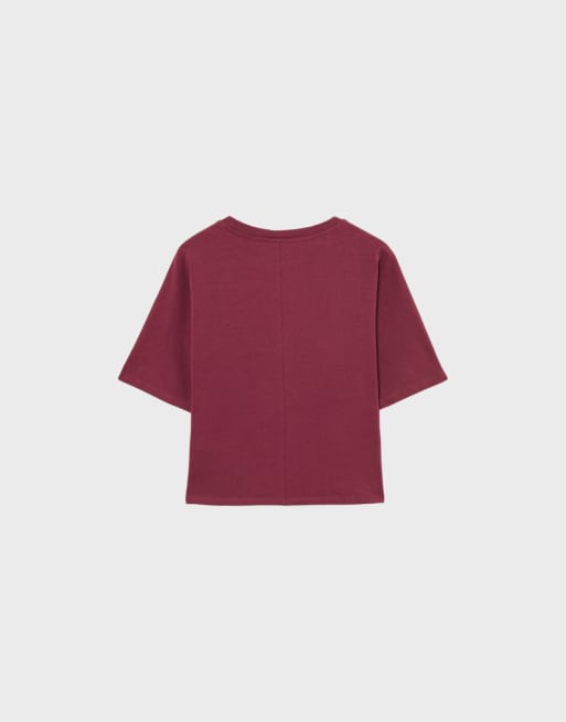 Stradivarius japansk T-shirt med korte ærmer i mørkerød, 7 af 7