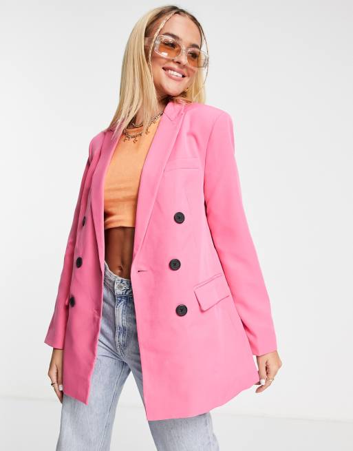 Stradivarius – Jaskraworóżowa marynarka oversize dad fit