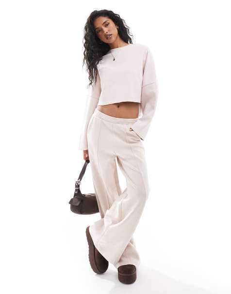 Stradivarius – Jasnoróżowe miękkie w dotyku joggersy z szerokimi nogawkami z przeszyciem z przodu, część zestawu - view 1