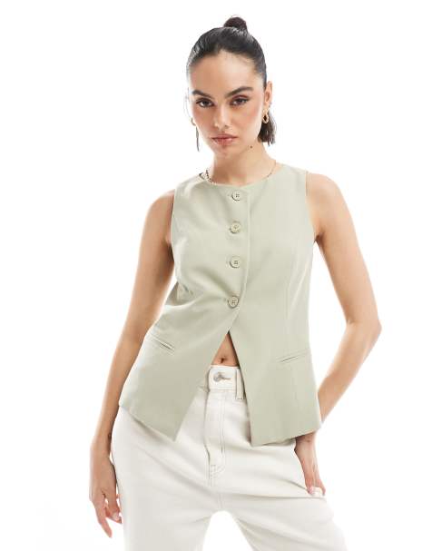 Stradivarius high neck waistcoat in light green