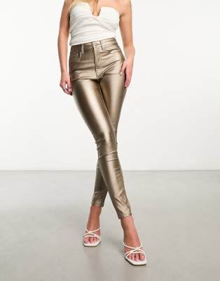 Stradivarius metallic high waist  jean in silver - ASOS Price Checker
