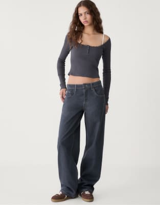 Stradivarius - Jean baggy ample - Gris moyen