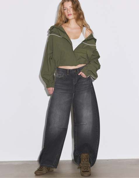 Stradivarius jean ballon taille basse en denim gris foncé - view 1
