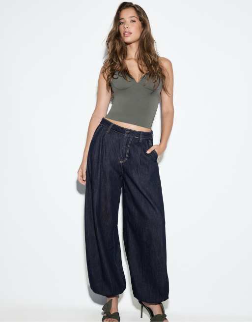 Stradivarius - Jean coupe ballon - Bleu brut, 5 de 7