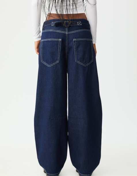 Stradivarius - Jean coupe bouffante ajustable - Bleu denim brut - view 1