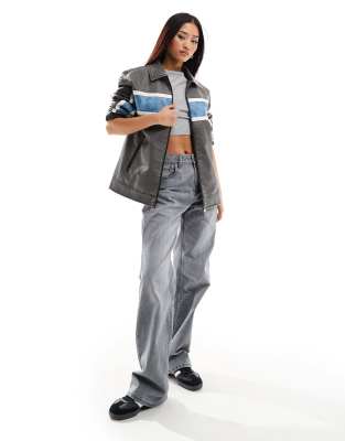 Stradivarius wide leg dad jean in washed grey  - ASOS Price Checker
