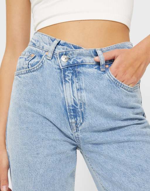 Stradivarius Jean dad taille asym trique Bleu d lav