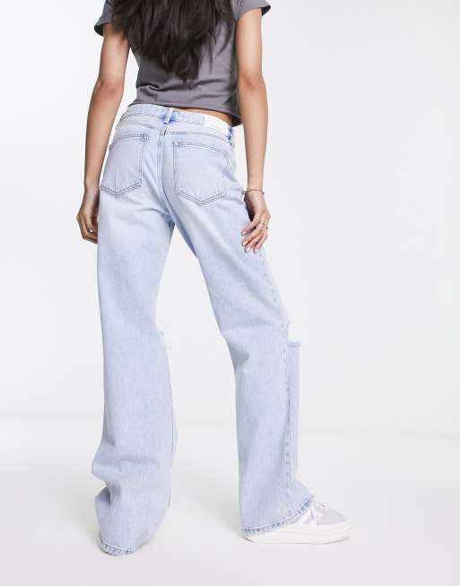 Stradivarius - Jean dad déchiré coupe baggy style années 90 - Bleu moyen, 4 de 5