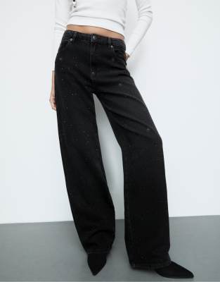 Stradivarius - Jean droit à strass - Noir effet délavé | ASOS