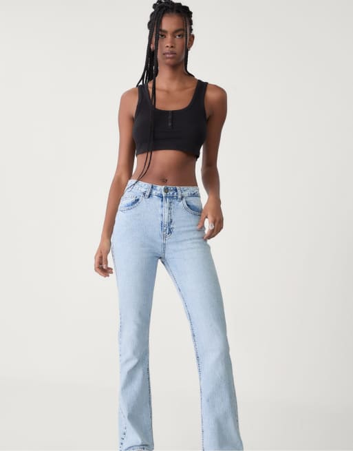 Stradivarius Jean droit confortable à taille haute Bleu clair