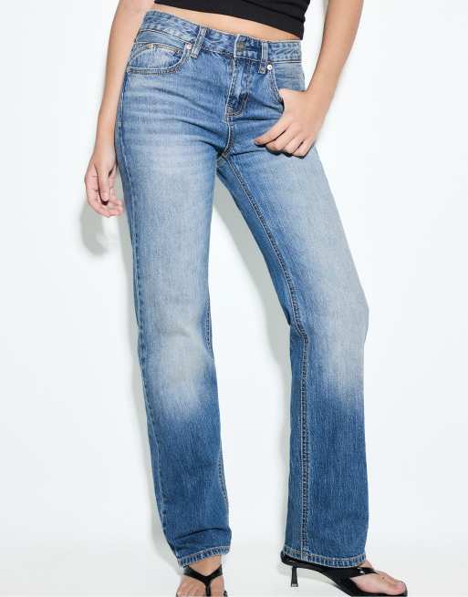 Stradivarius jean droit effet vintage délavage denim gris clair, 1 de 7