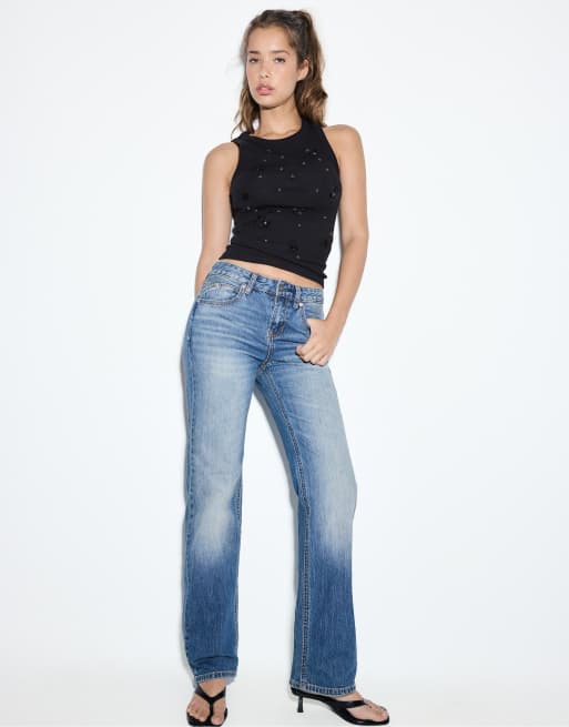 Stradivarius jean droit effet vintage délavage denim gris clair, 5 de 7